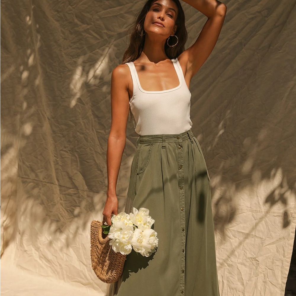 Olive Green Pistola Maxi Skirt